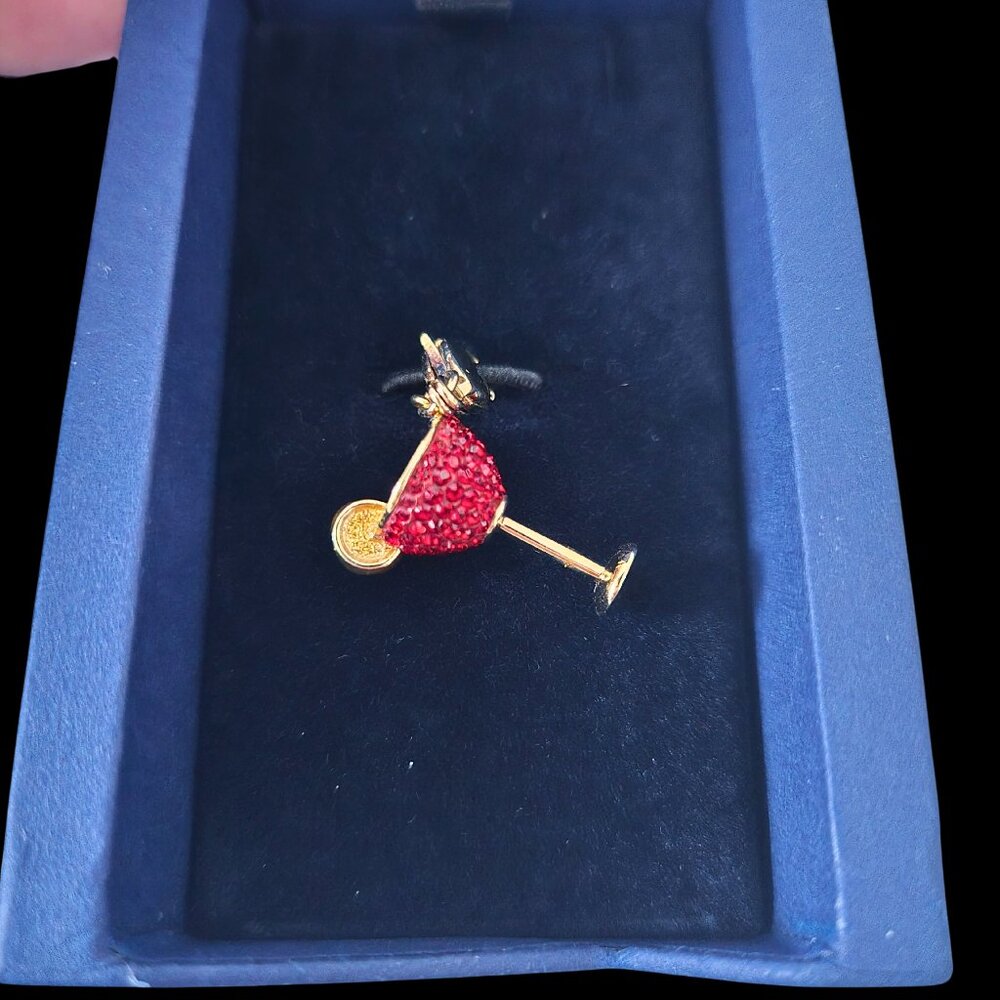 Swarovski Gold Plated Red Wine Glass Charm – Siam Crystal – New in Box  #1111113
